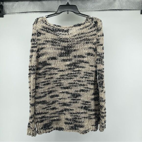 Mango MNG Suit Women’s Black Creme Metallic Marled Open Knit Pullover Sweater M - Picture 8 of 11